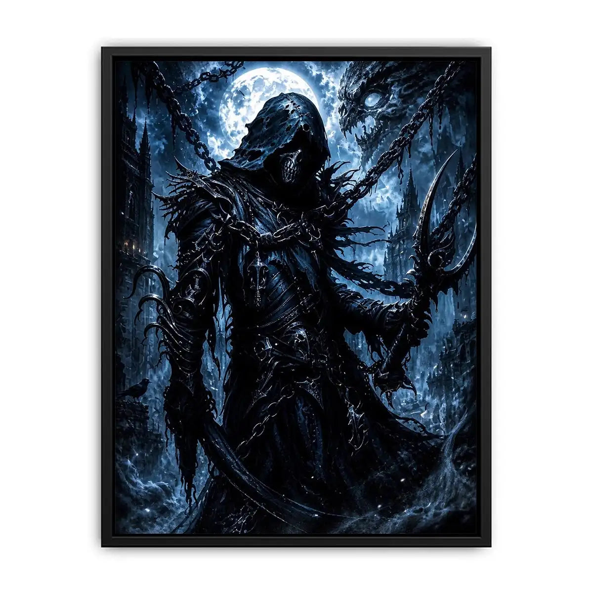 Gothic reaper in a moonlit ruin
