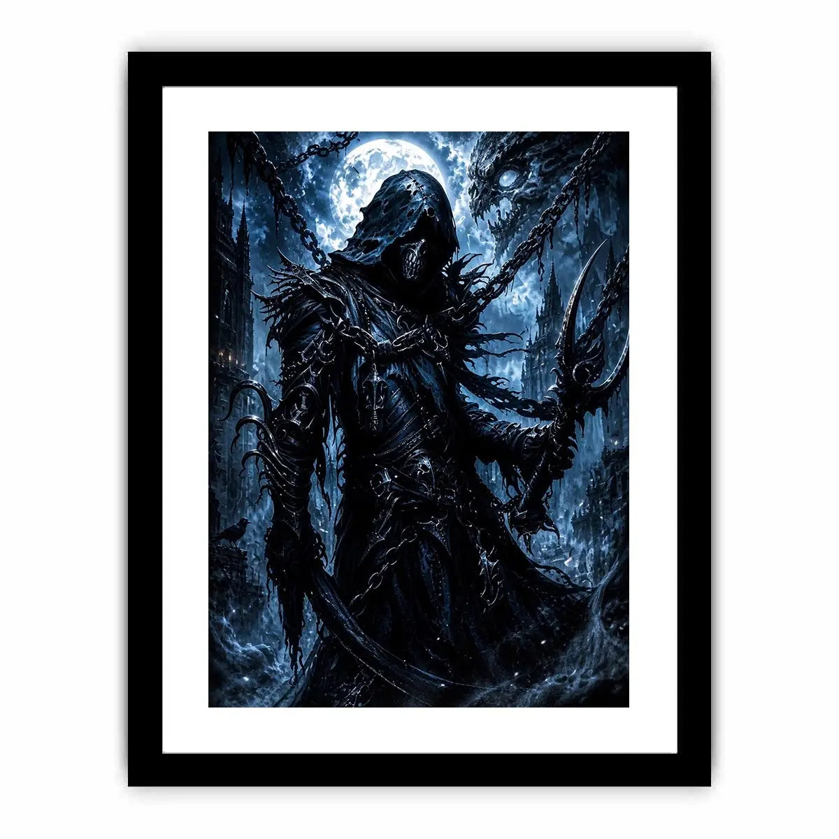 Gothic reaper in a moonlit ruin