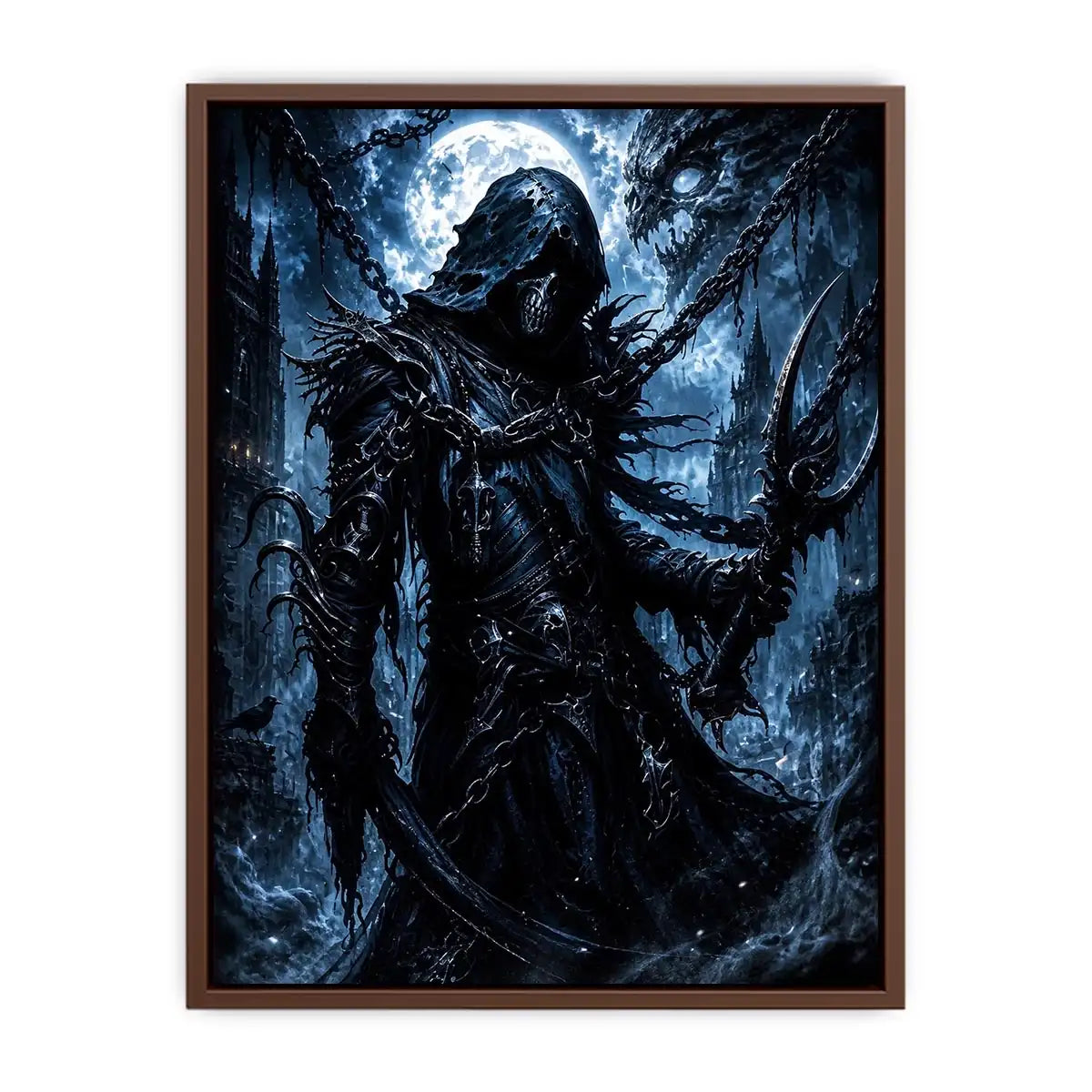 Gothic reaper in a moonlit ruin