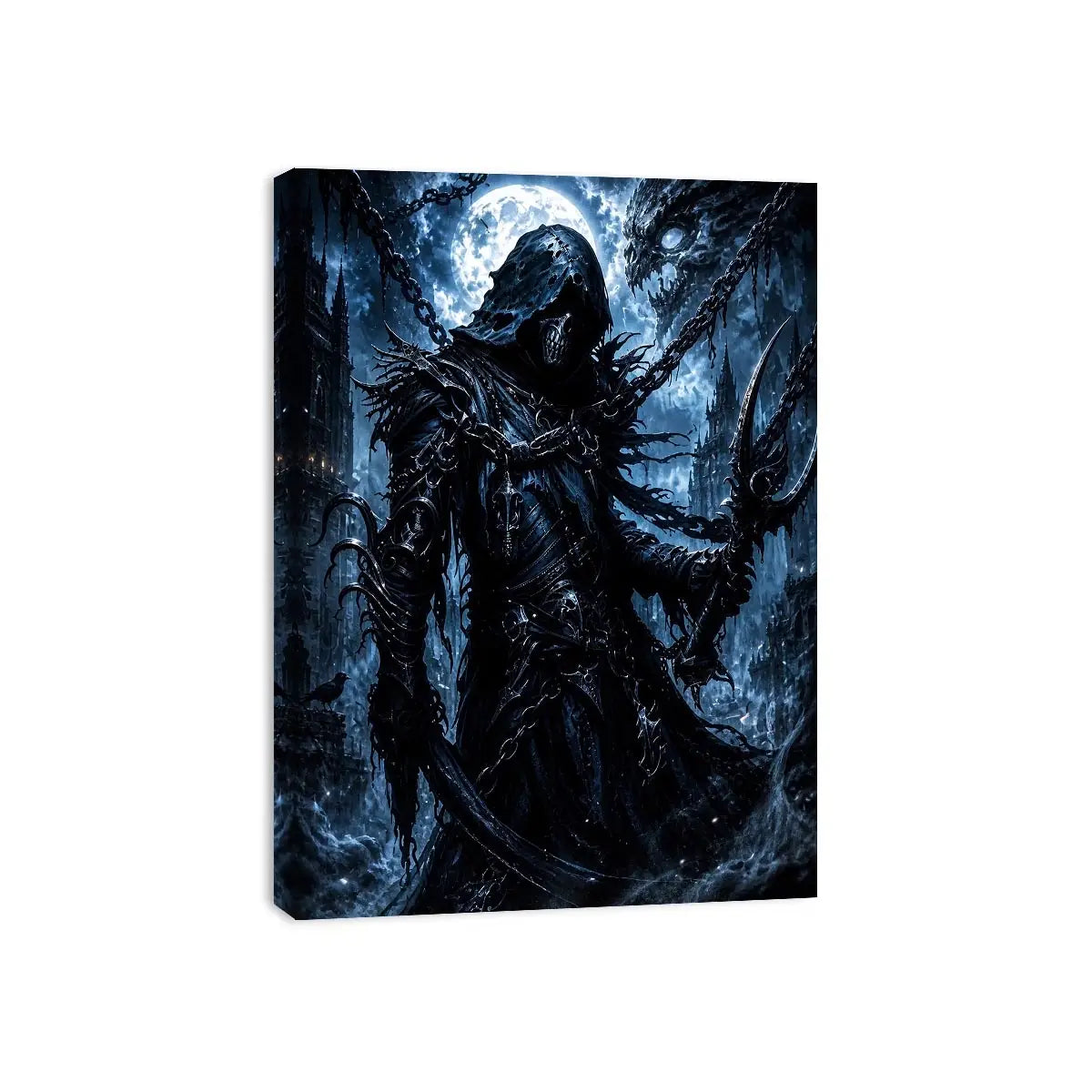 Gothic reaper in a moonlit ruin