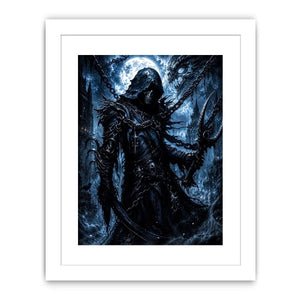 Gothic reaper in a moonlit ruin