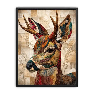 Textile stag with patterned antlers