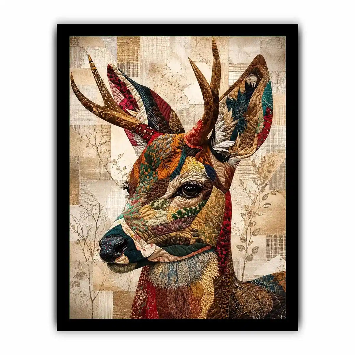 Textile stag with patterned antlers