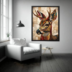 Textile stag with patterned antlers