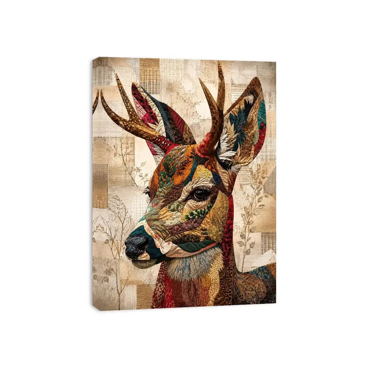 Textile stag with patterned antlers