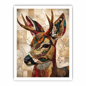 Textile stag with patterned antlers