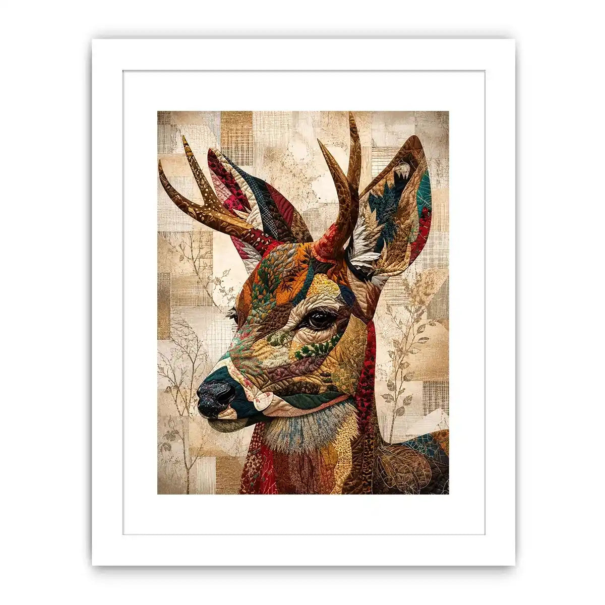 Textile stag with patterned antlers