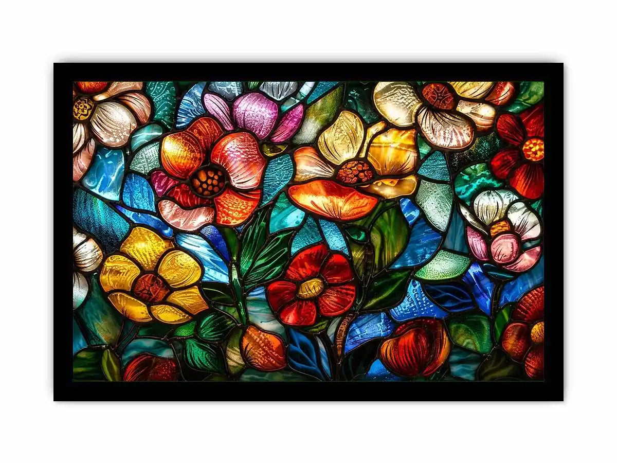 Vibrant stained-glass floral mosaic