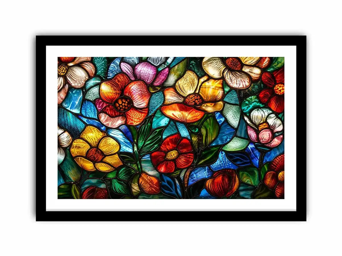 Vibrant stained-glass floral mosaic