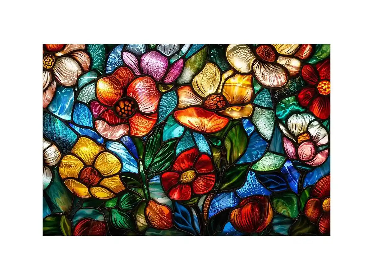 Vibrant stained-glass floral mosaic