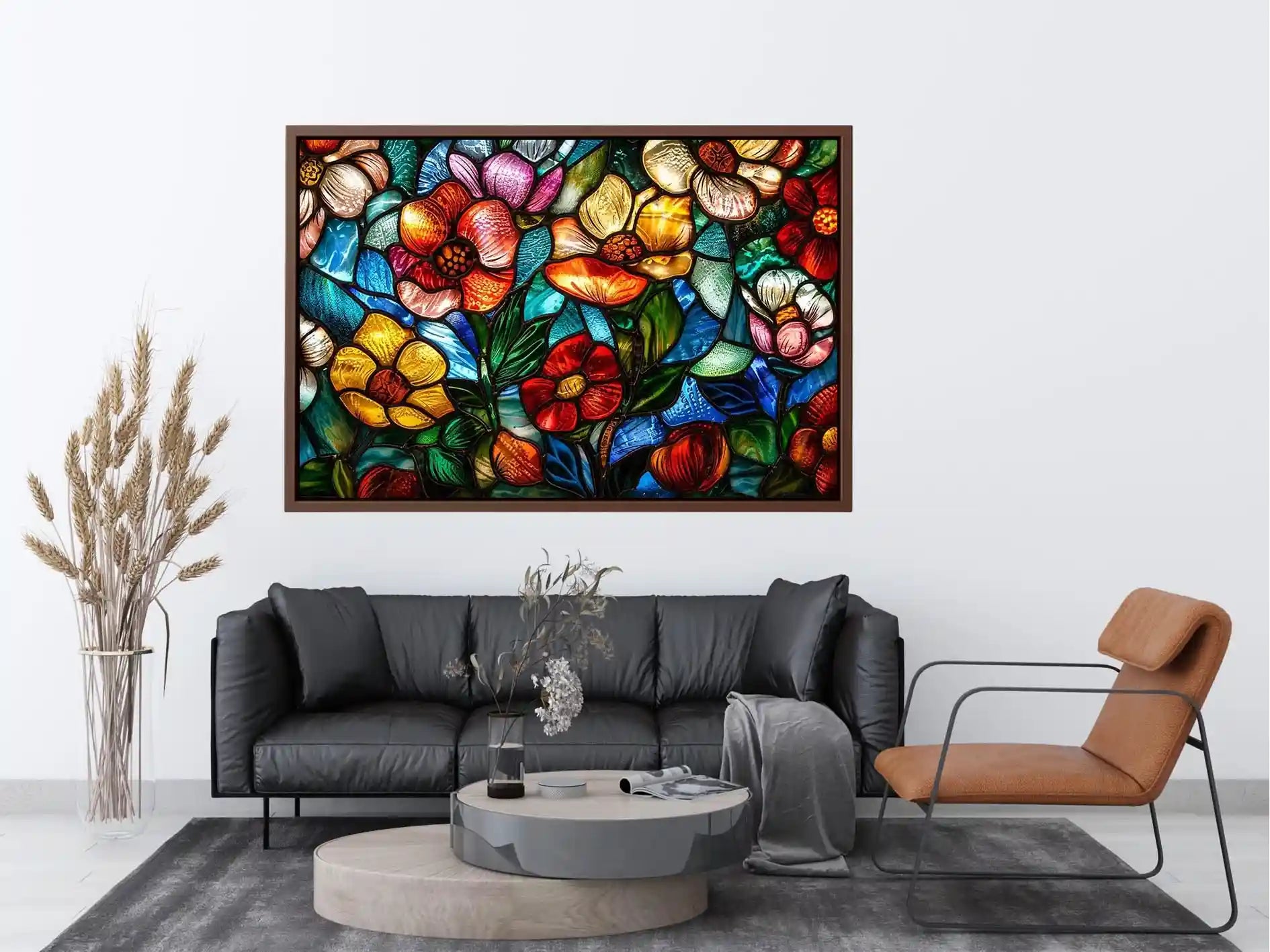 Vibrant stained-glass floral mosaic