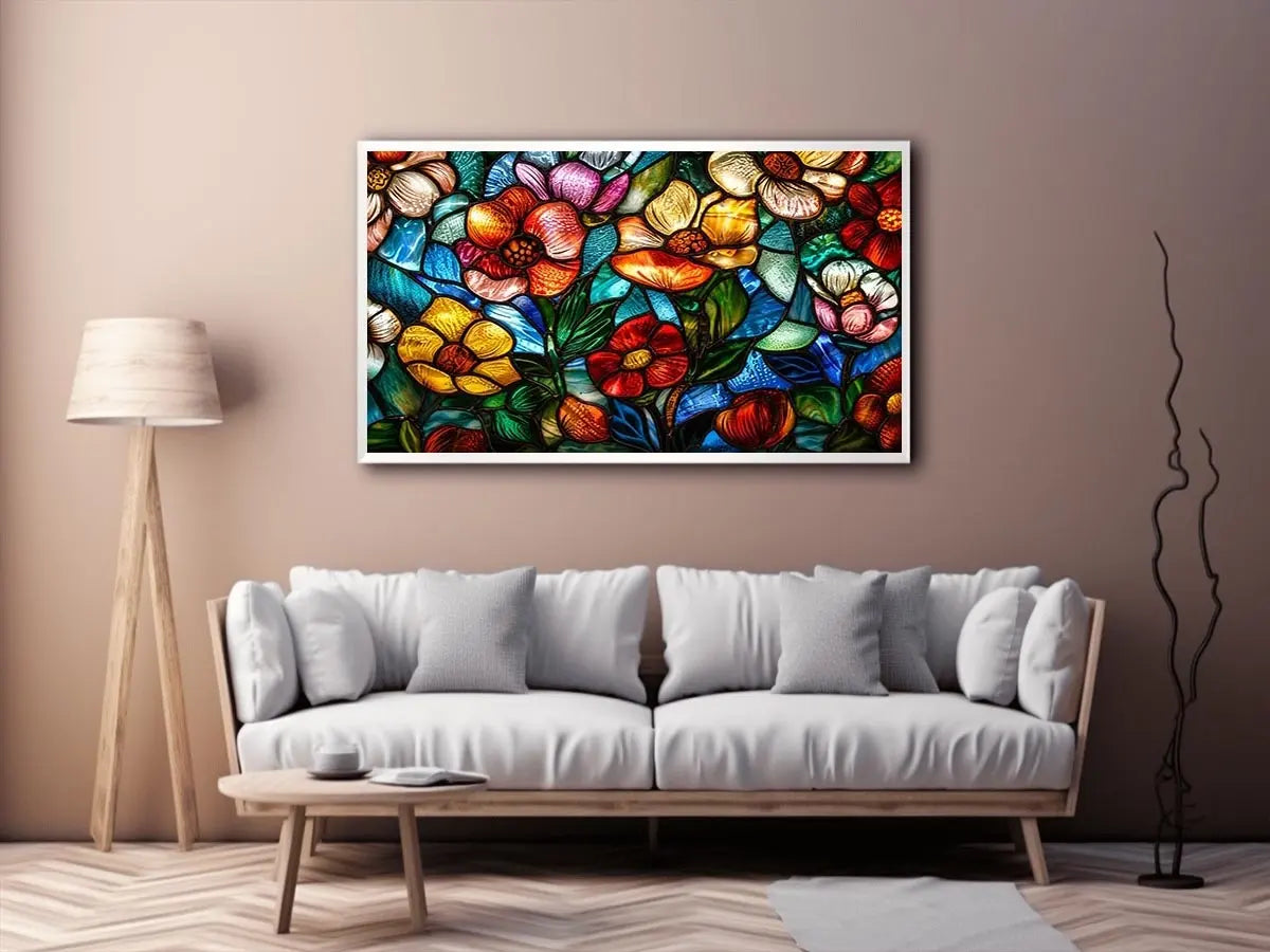 Vibrant stained-glass floral mosaic