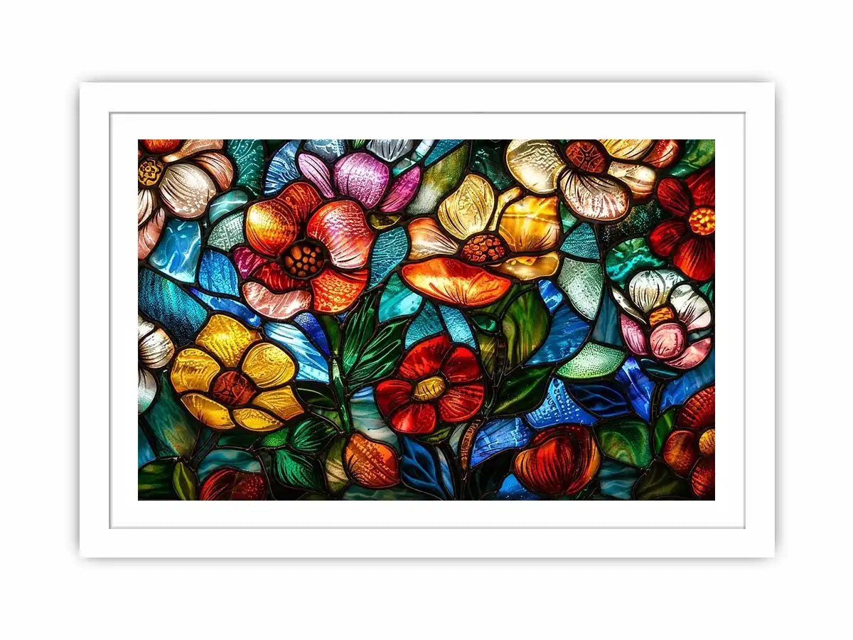 Vibrant stained-glass floral mosaic