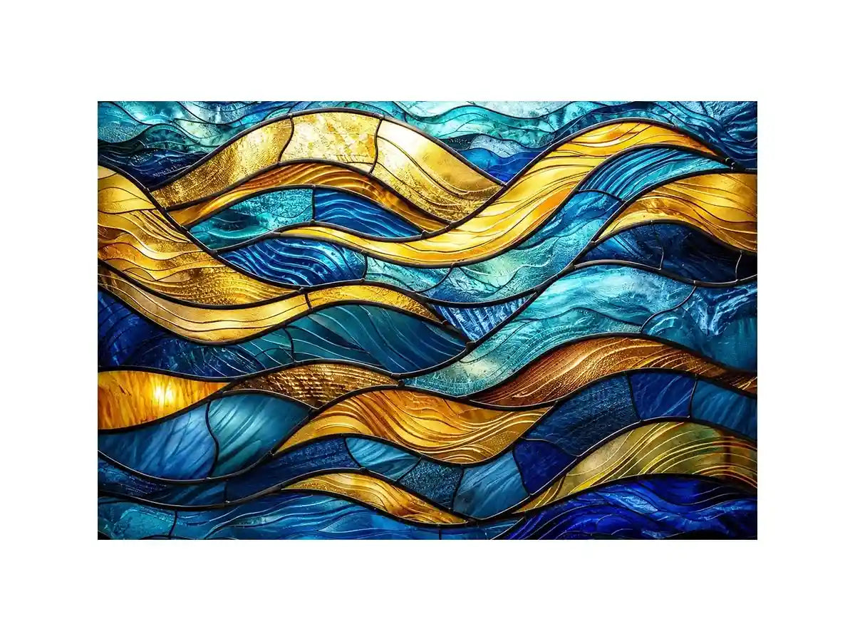 Abstract stained-glass ocean waves