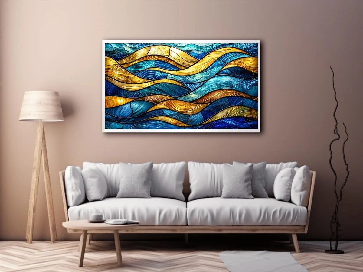 Abstract stained-glass ocean waves