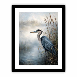 Heron in a misty marsh