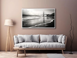 Misty coastal bridge at dawn