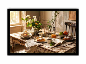 Cozy farmhouse breakfast in morning light