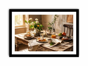 Cozy farmhouse breakfast in morning light