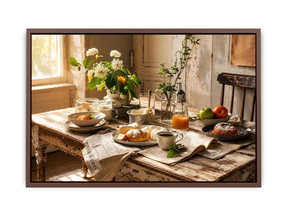 Cozy farmhouse breakfast in morning light