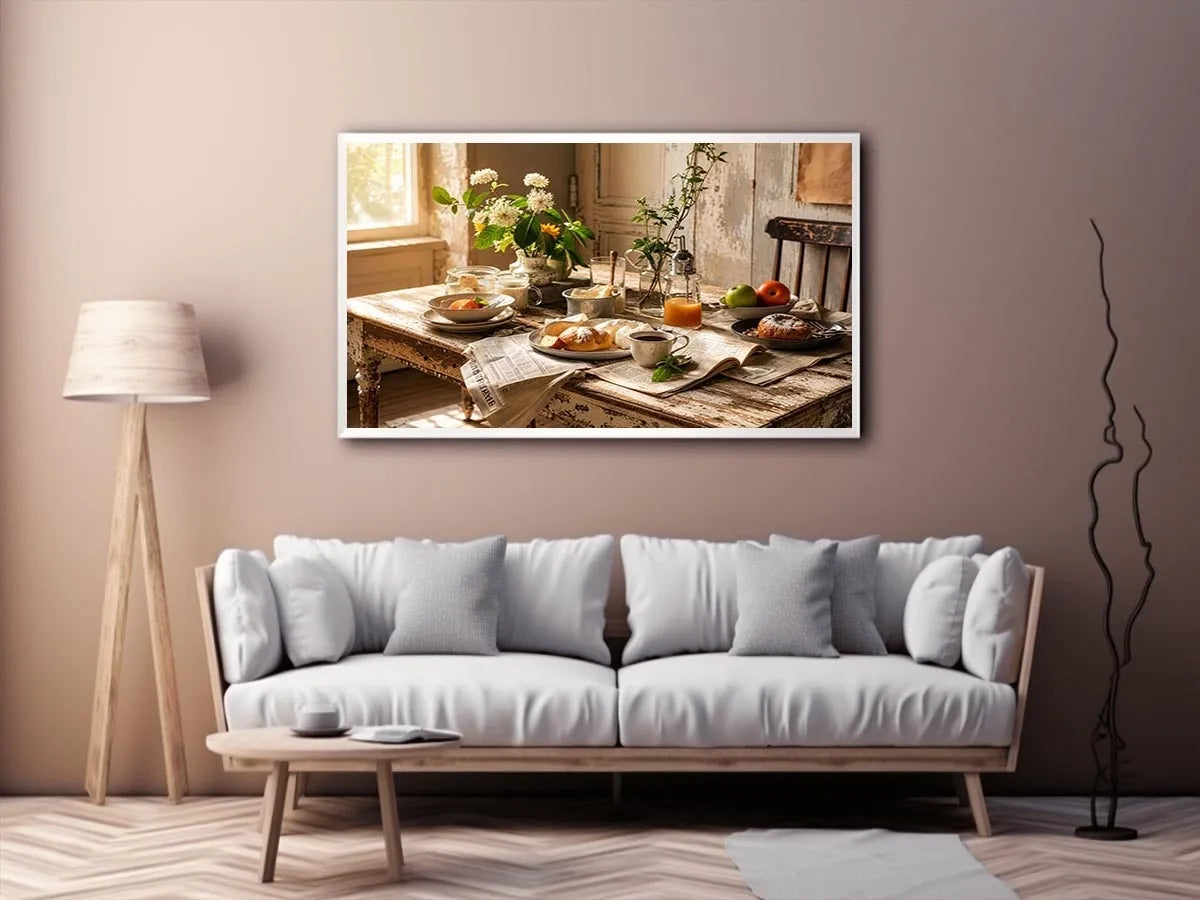 Cozy farmhouse breakfast in morning light