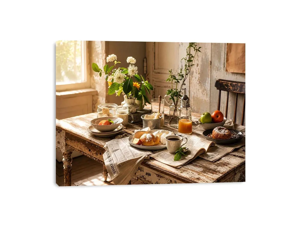 Cozy farmhouse breakfast in morning light