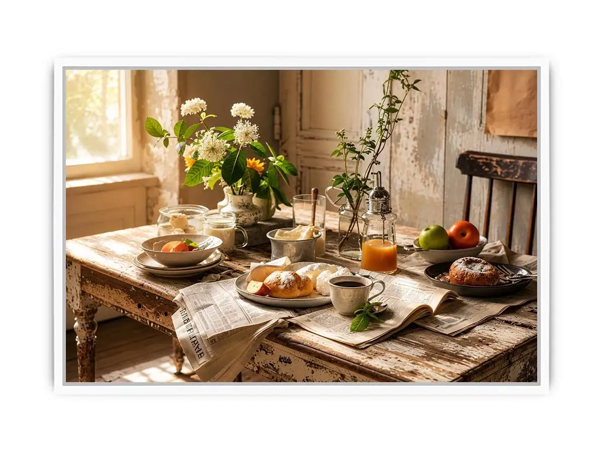 Cozy farmhouse breakfast in morning light