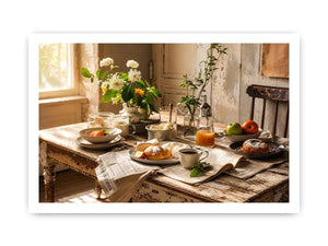 Cozy farmhouse breakfast in morning light
