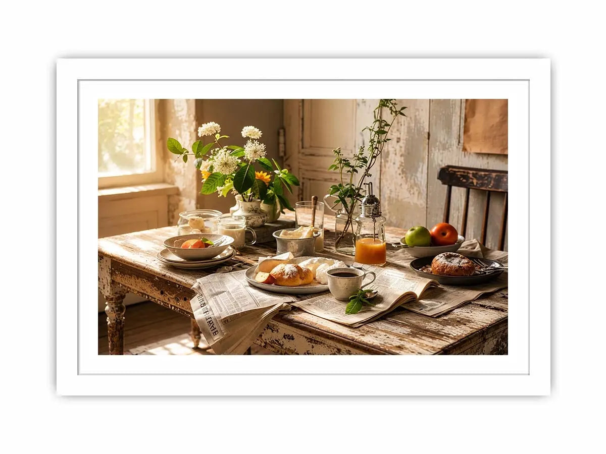 Cozy farmhouse breakfast in morning light