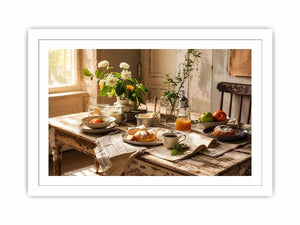 Cozy farmhouse breakfast in morning light