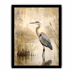 Heron in a misty marsh