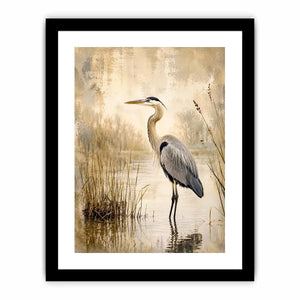 Heron in a misty marsh