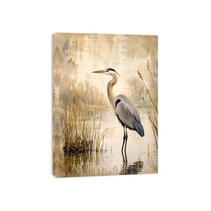 Heron in a misty marsh
