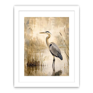 Heron in a misty marsh