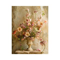 Pastel blooms in a rustic urn