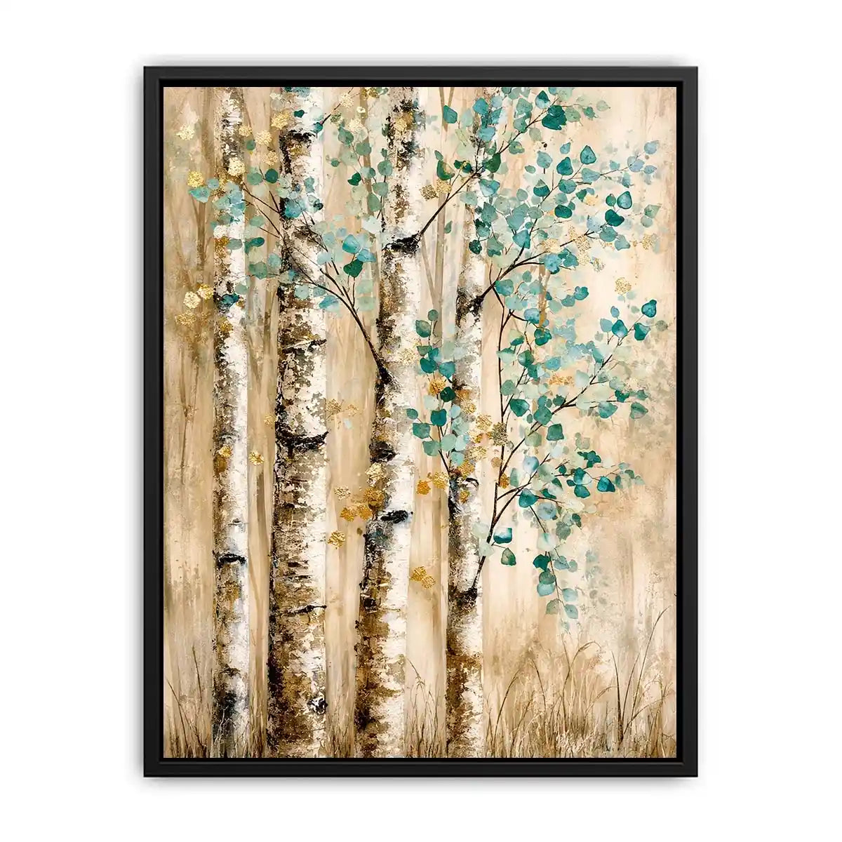 Serene birch forest with teal leaves