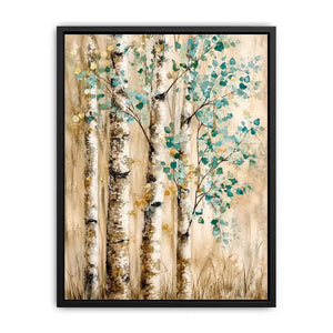 Serene birch forest with teal leaves