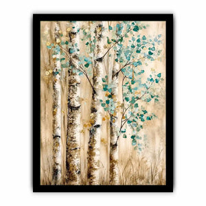 Serene birch forest with teal leaves