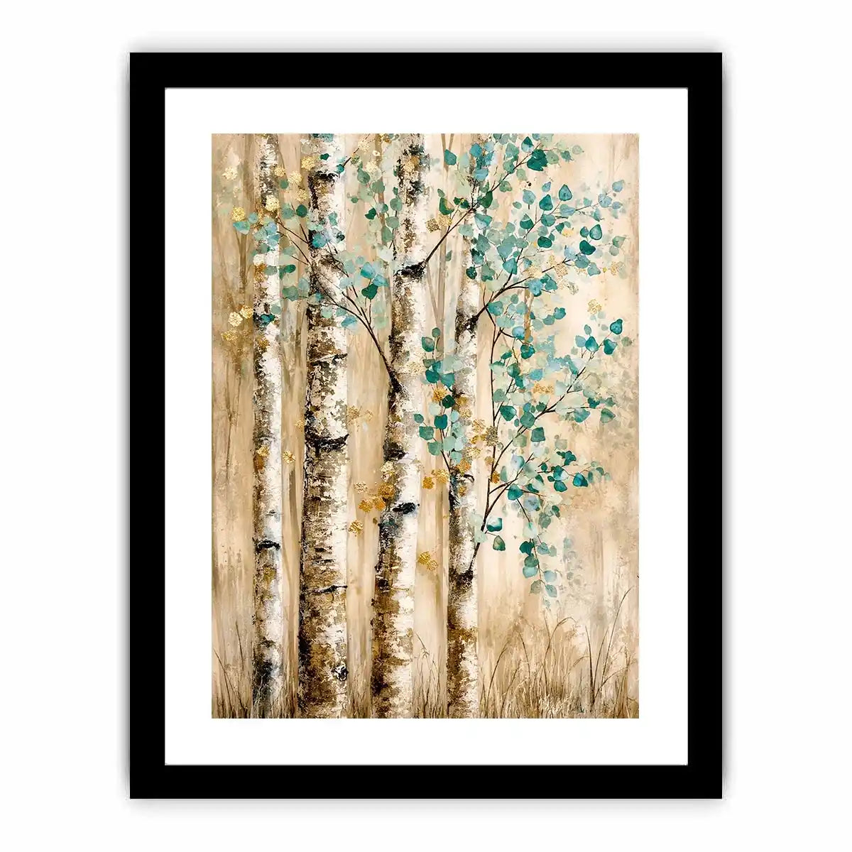 Serene birch forest with teal leaves