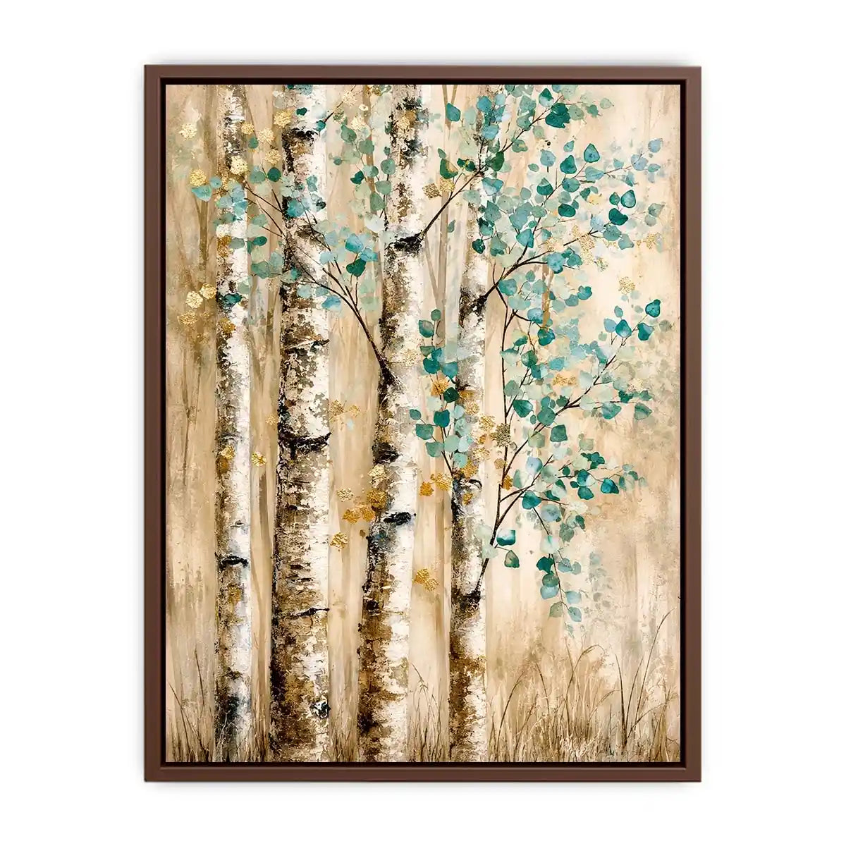 Serene birch forest with teal leaves