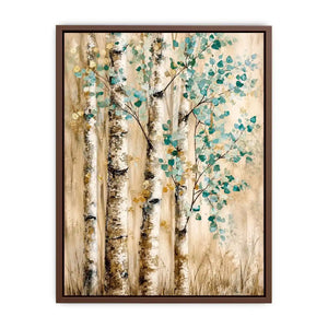 Serene birch forest with teal leaves