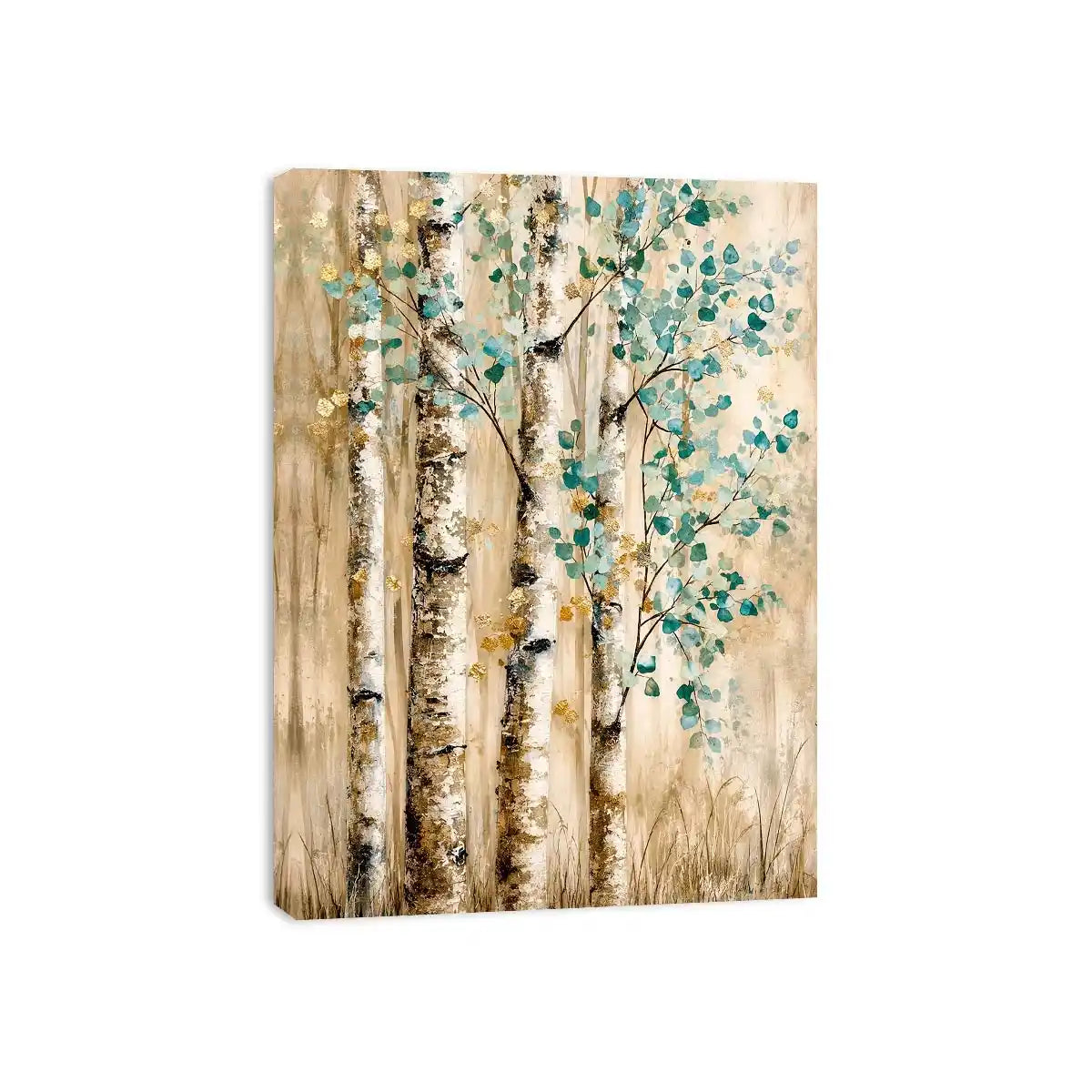 Serene birch forest with teal leaves
