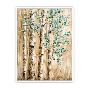 Serene birch forest with teal leaves