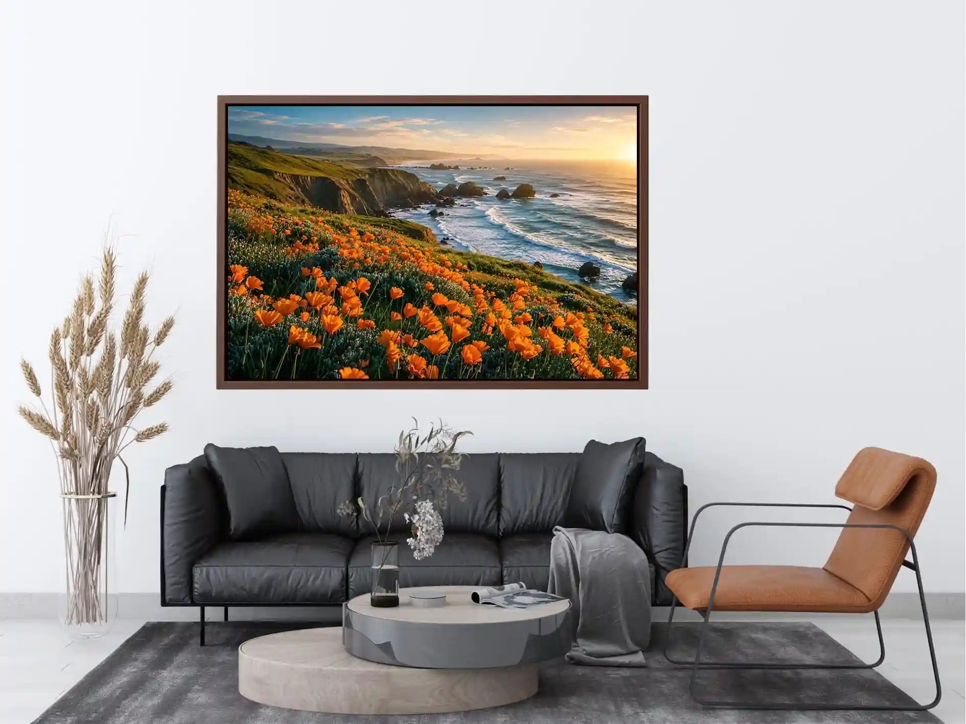 Sunlit coastal cliffs and wildflowers