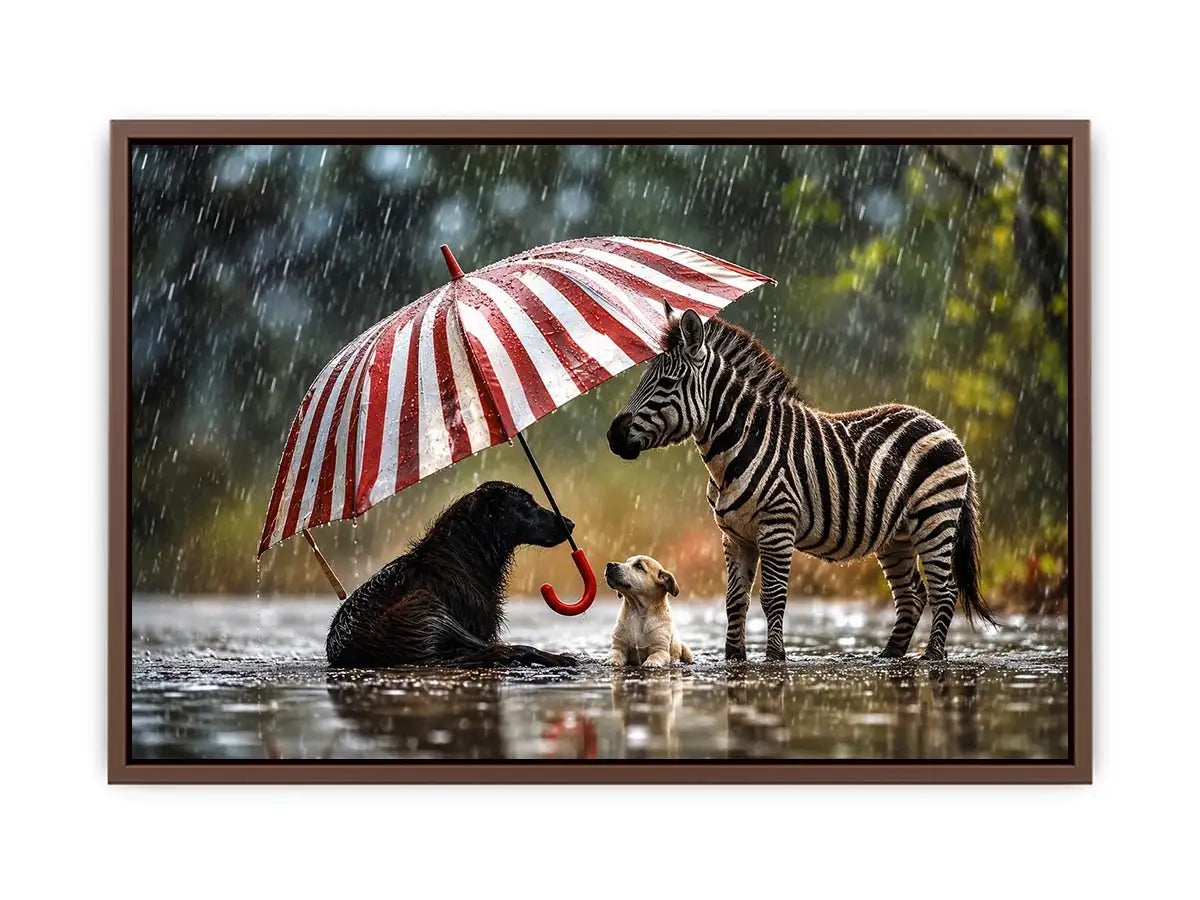 Animals under the striped umbrella