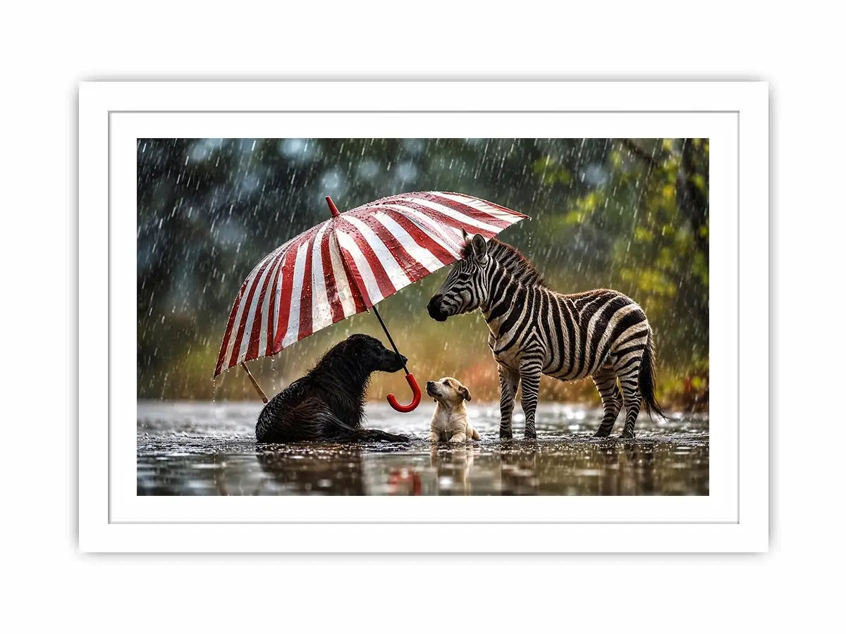 Animals under the striped umbrella