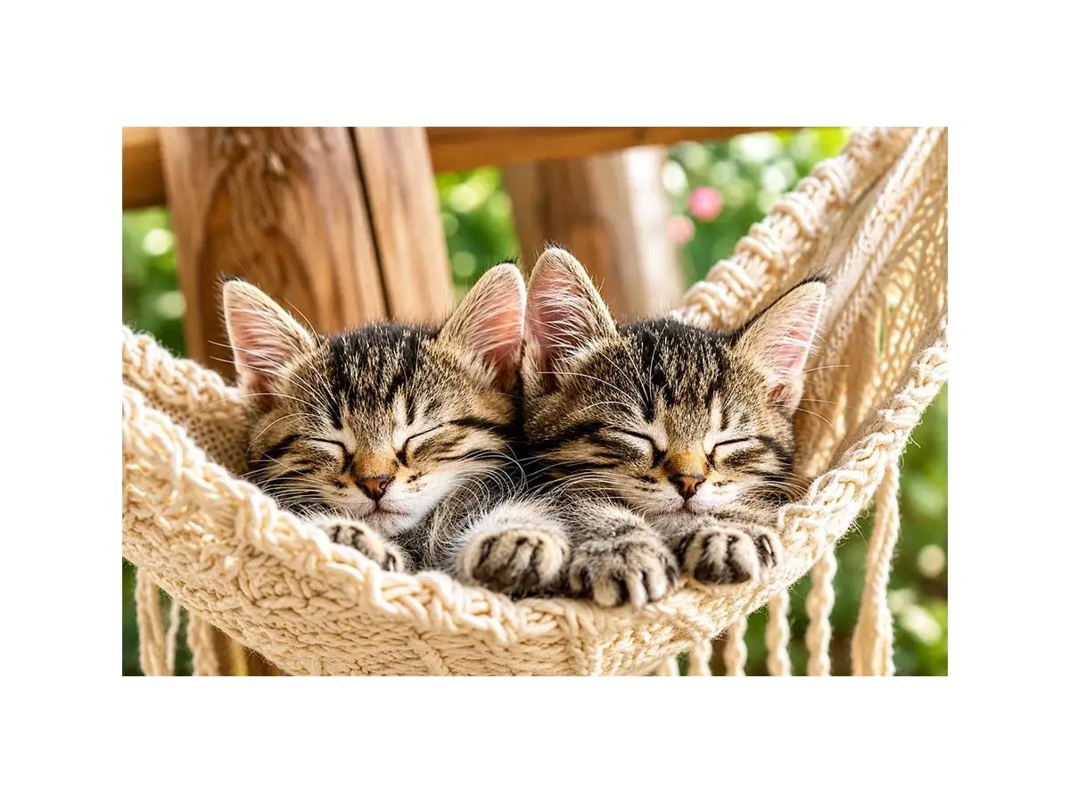 Sleeping kittens in a hammock