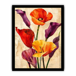 Botanical collage with vibrant poppies and callas