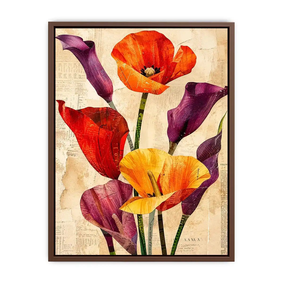 Botanical collage with vibrant poppies and callas