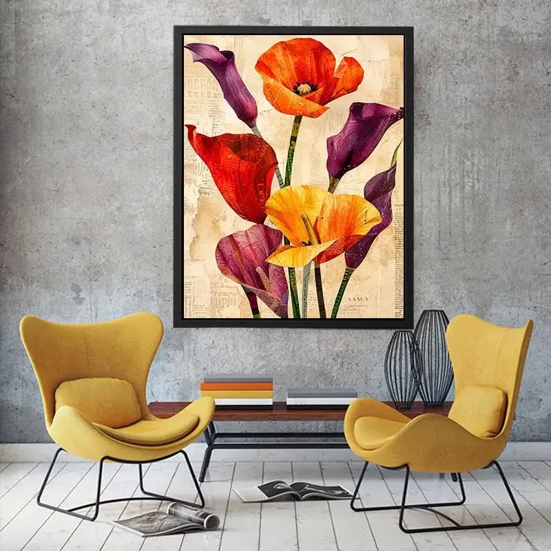 Botanical collage with vibrant poppies and callas